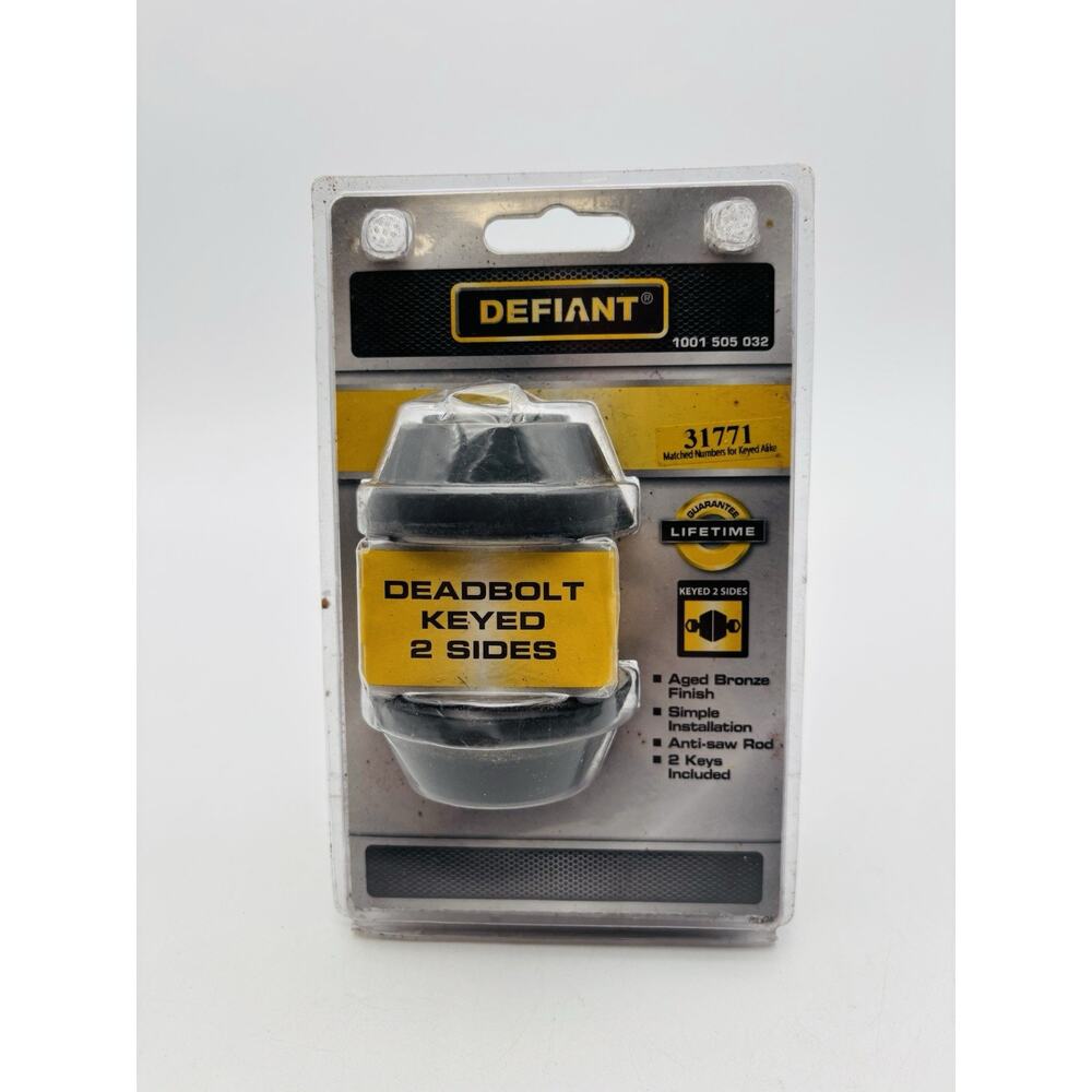 New. Defiant 2 Sides Keyed DeadBolt In Aged Bronze New In Packaging. 2 Keys.